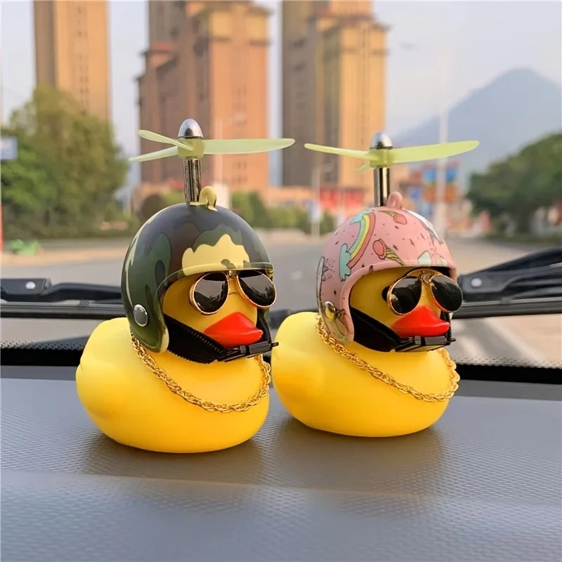 Yellow Duck Motor Riding Cycling Ornament Bicycle Car Decoration Car Interior Accessories Rubber Duckling with Propeller Helmet