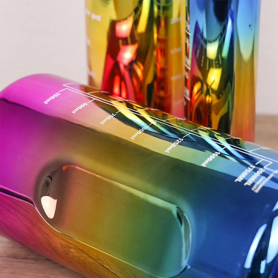 3 pcs of leak proof electroplated gradient sports water bottles with straws and time markers - Perfect for offices, schools,