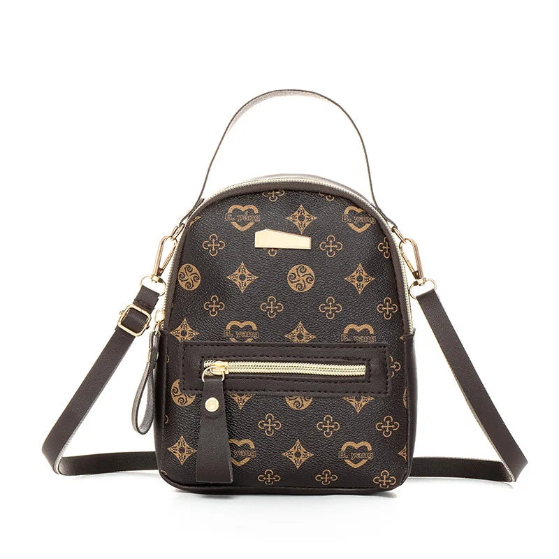 Mini Backpack Women PU Leather Printed Fashion Small Backpack 3 Ways Carry Lightweight Casual Daypack for Daily Travel Shopping