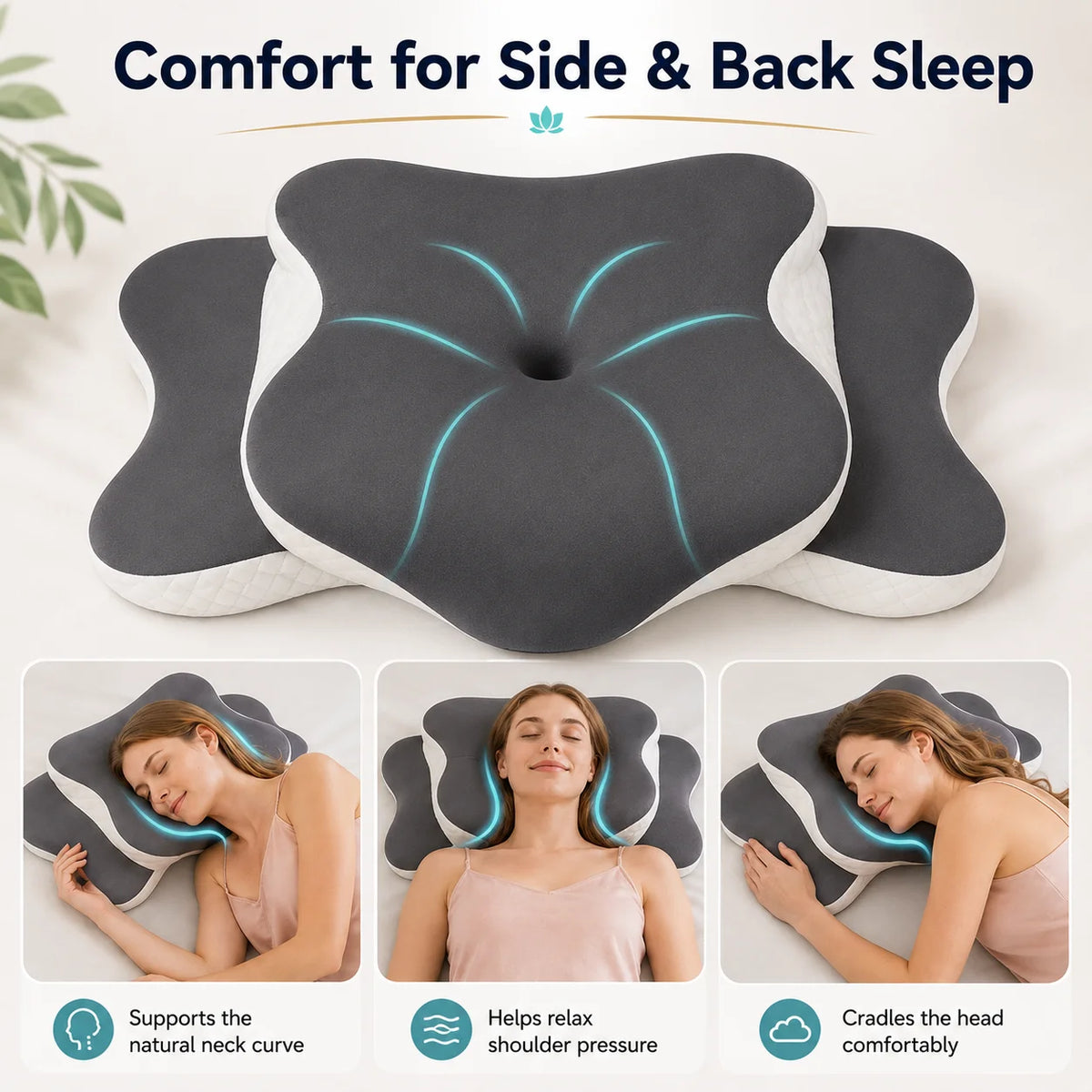 Memory Foam Neck Pillow Ergonomic Orthopedic Support for Side Back Stomach Sleepers Pain Relief Gift with Multi-Color Pillowcase