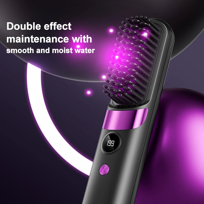 USB Charging Portable Hair Straightener Brush, Cordless Straightening Comb with LED Display & Ceramic Coating, Ionic Technology