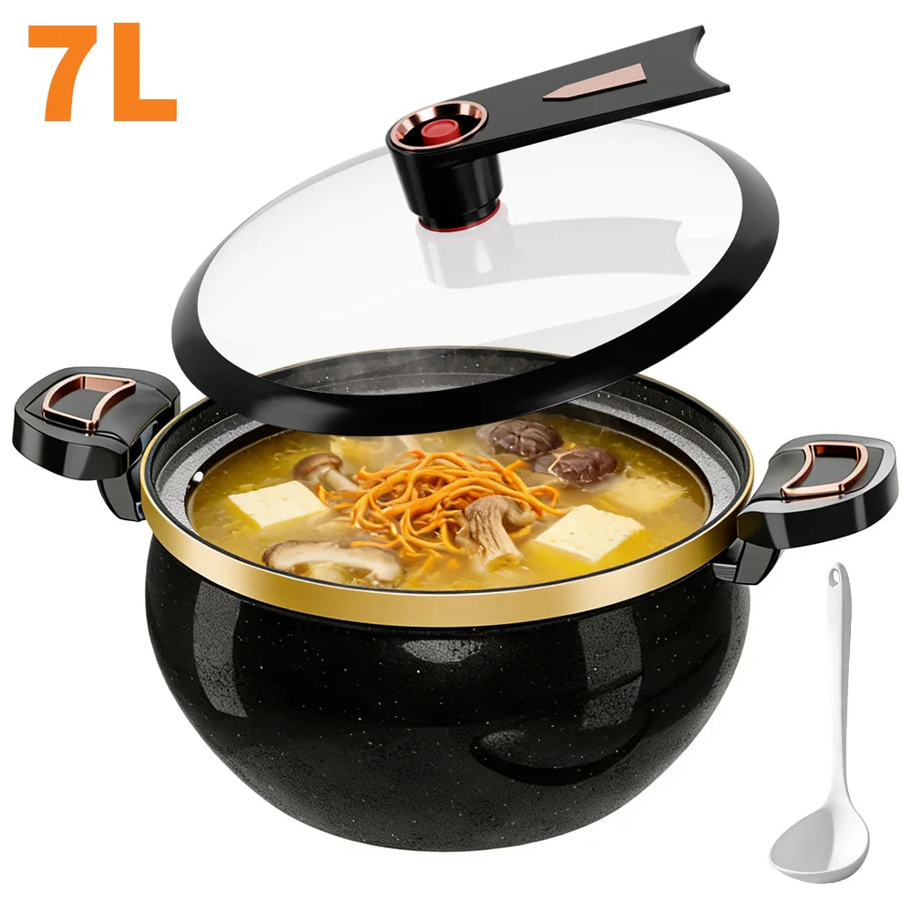 7L Soup Pot With Spoon Multi-Functional Non-Stick Pot Suitable for Induction Cooker And Gas Stove Micro Pressure Cooker