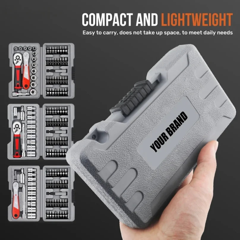 Apollo 1/4" Drive Quick-Release Ratchet & Bit Set, Cr-V Steel w/ Phillips/Slotted Screwdrivers for Auto Repair & Hand Tools