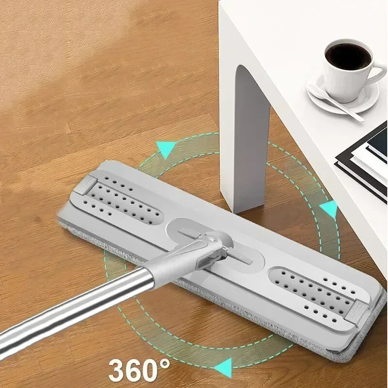 Hand Free Flat Floor Mop and Bucket Set Indoor Kitchen Cleaning Tool Microfiber Scraper Universal Adjustable Wet Dry Application