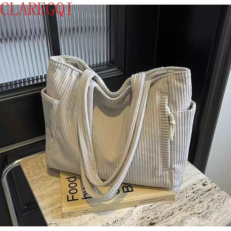 corduroy tote bag  Leisure commuting tote bag for women Soft and large capacity tote bag for college Work beach schopping travel