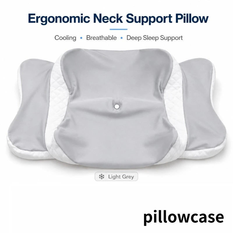 Memory Foam Neck Pillow Ergonomic Orthopedic Support for Side Back Stomach Sleepers Pain Relief Gift with Multi-Color Pillowcase