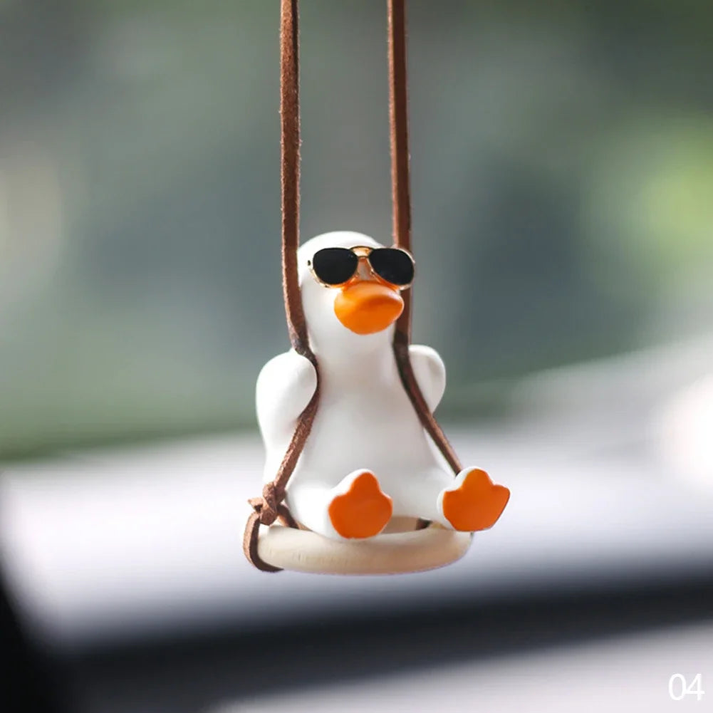 Anime Car Interior Accessories Cute Black Plaster Swing Duck Auto Rearview Mirror Pendant Car Decoration Accessories For Vehicle