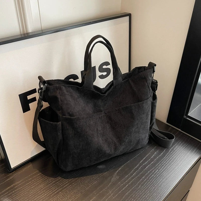Fashion Versatile Shoulder Bag College Wind Commuting Corduroy Square BagUnisex Large Capacity Leisure Portable Crossbody Bag