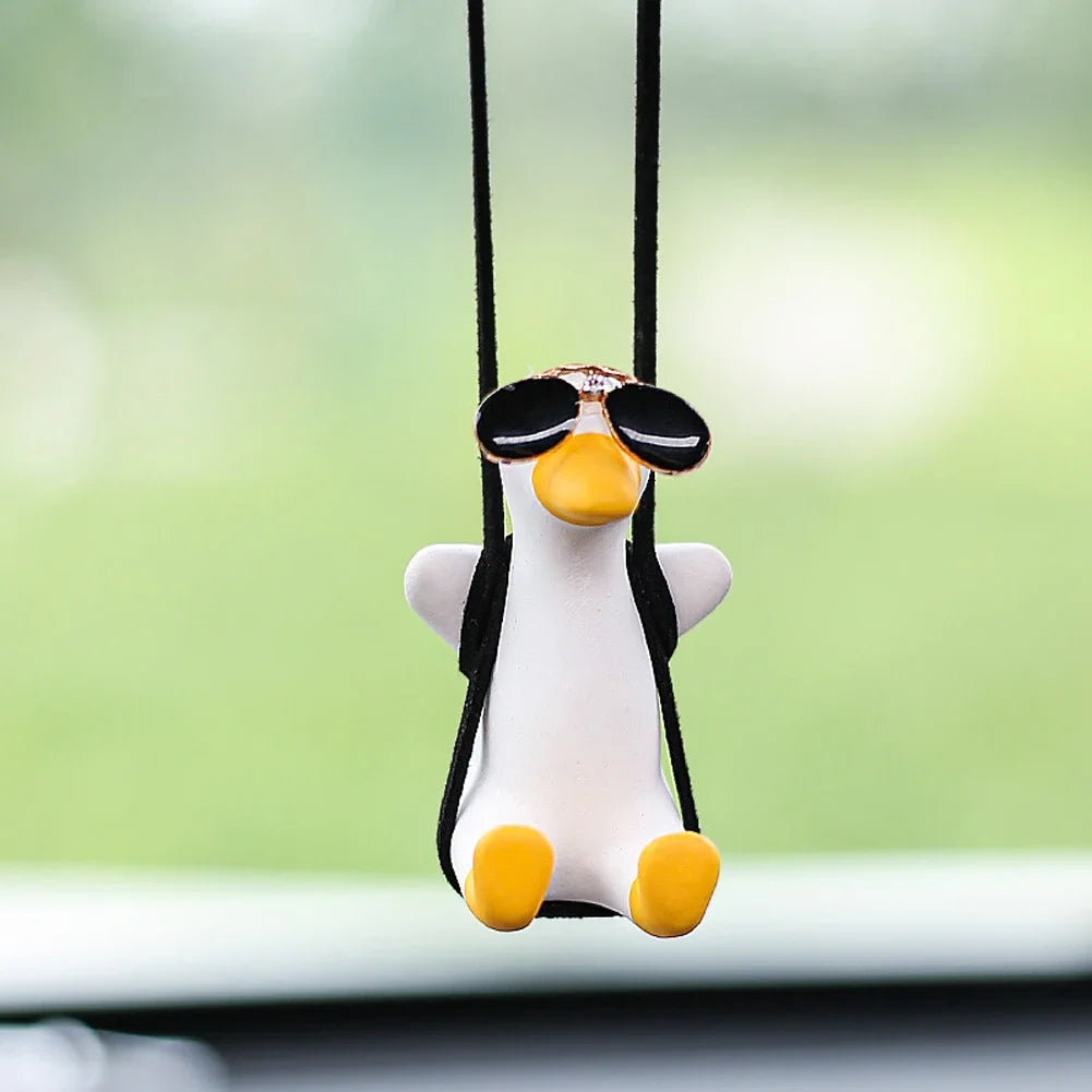 Gypsum Cool White Swing Duck with Sunglasses Automoblie Decor Car Rearview Mirror Ornaments Creative Duck Auto Decoration