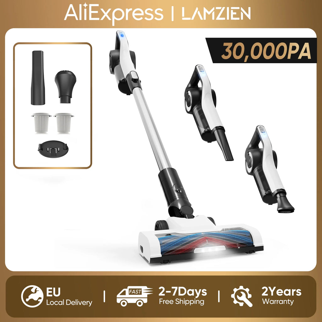 LAMZIEN V9 Cordless Vacuum Cleaner, 30000PA/40Min Runtime, Efficient HEPA Filtration, with LED Headlight, Lightweight Handheld Vacuums for Pet Hair Carpet and Hardwood Floor