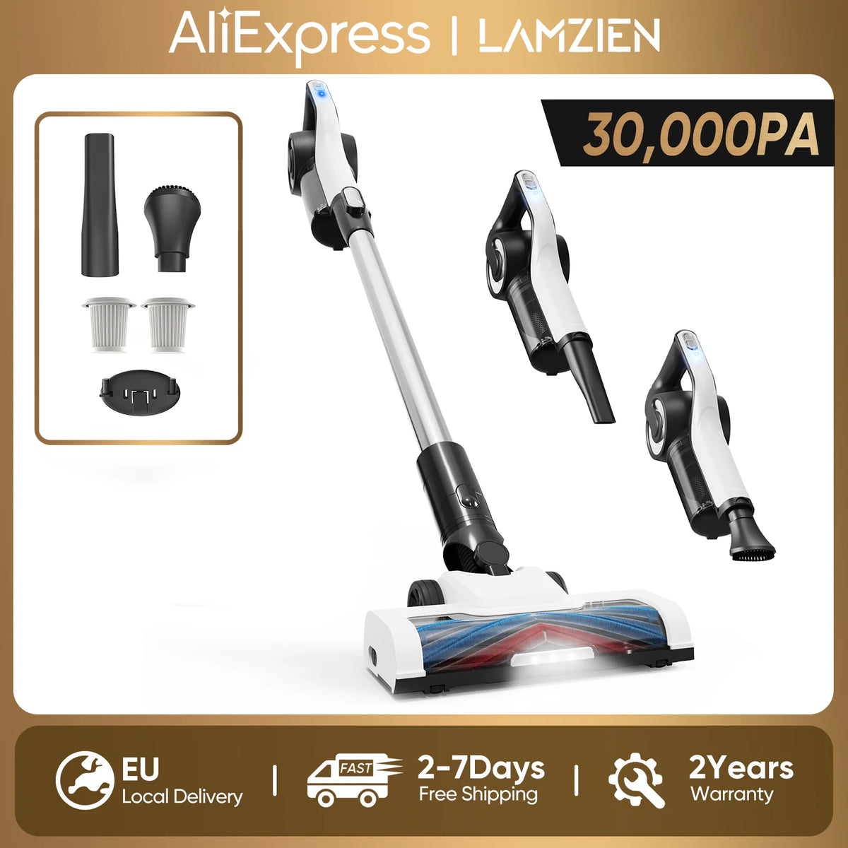 LAMZIEN V9 Cordless Vacuum Cleaner, 30000PA/40Min Runtime, Efficient HEPA Filtration, with LED Headlight, Lightweight Handheld Vacuums for Pet Hair Carpet and Hardwood Floor