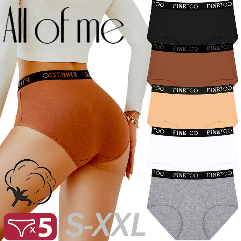 5Pcs/Set Women's Cotton High Waist Briefs Seamless Plus Size Panties Breathable Stretch Underwears Female Soft Lingerie Finetoo