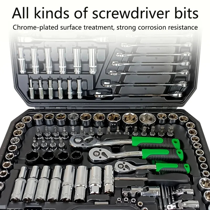 150/46Pcs Premium Heavy Duty CR-V Socket Wrench Ratchet Set, Multifunctional Auto Mechanical Repair Tool Kit with Storage Case
