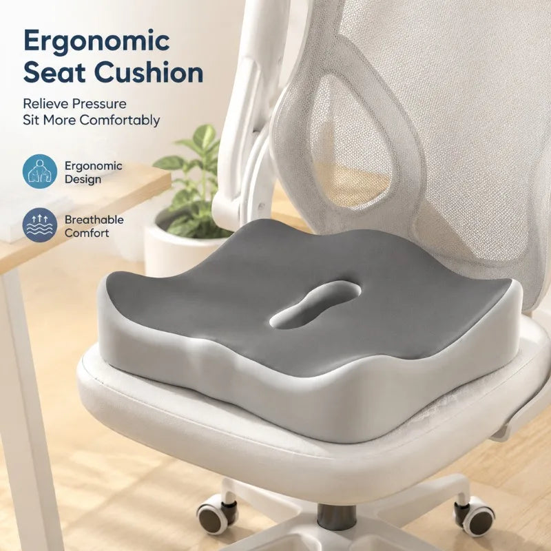 Ergonomic Memory Foam Seat Cushion 3-Zone Pressure Relief Chair Pad Breathable Posture Corrector for Office Car Wheelchair