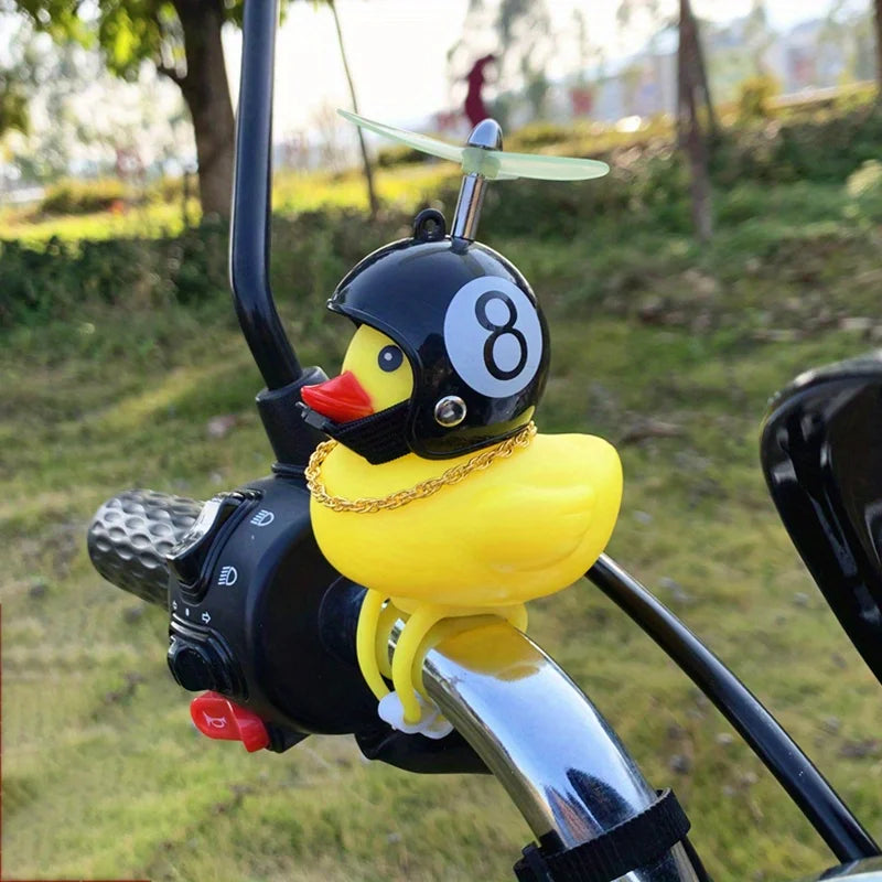Yellow Duck Motor Riding Cycling Ornament Bicycle Car Decoration Car Interior Accessories Rubber Duckling with Propeller Helmet