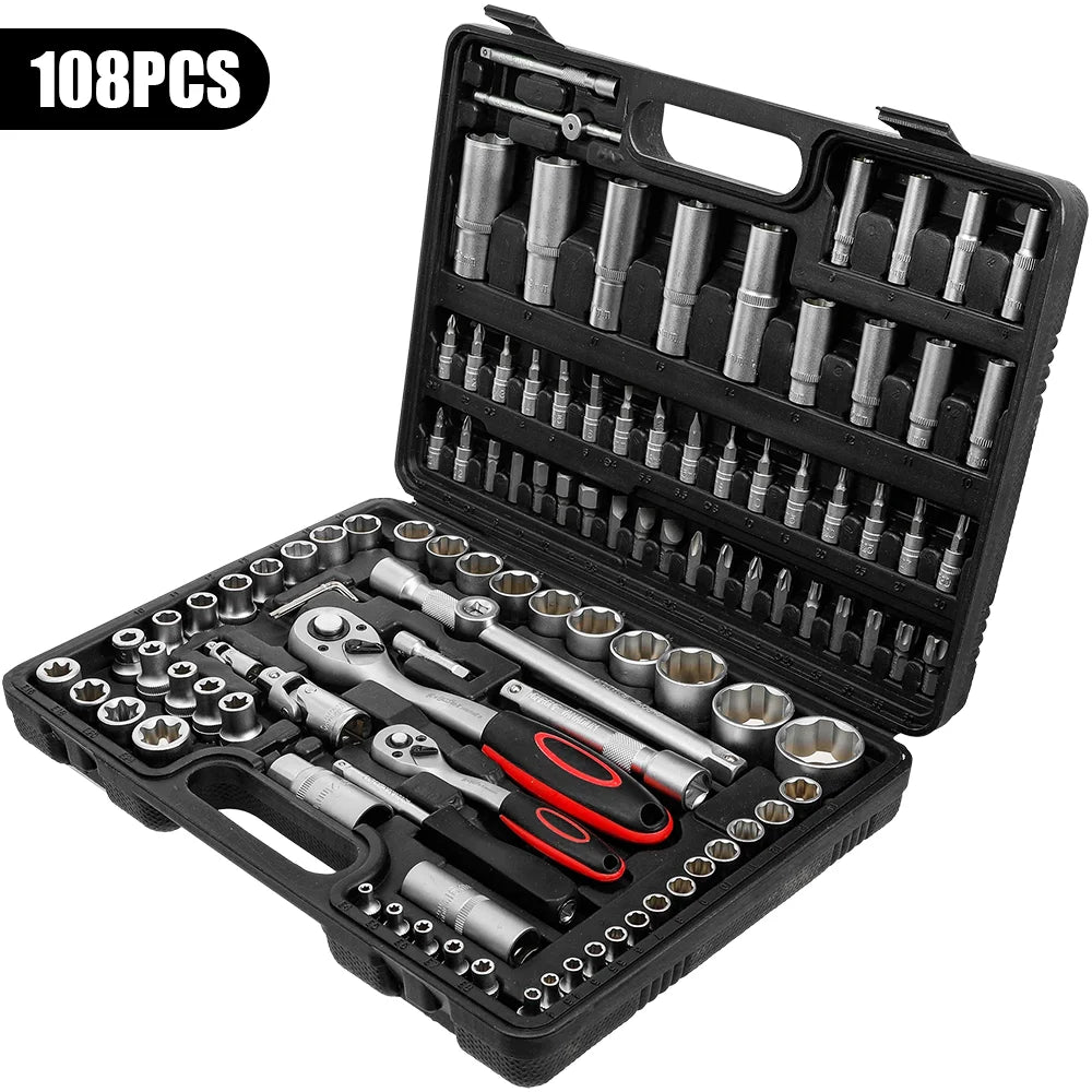 Ratchet Socket Wrench Set Car Repair Tool Ratchet Torque Wrench Combo Kit 1/4 3/8 1/2 Ratchet Spanner Screwdriver Bits Hand Tool
