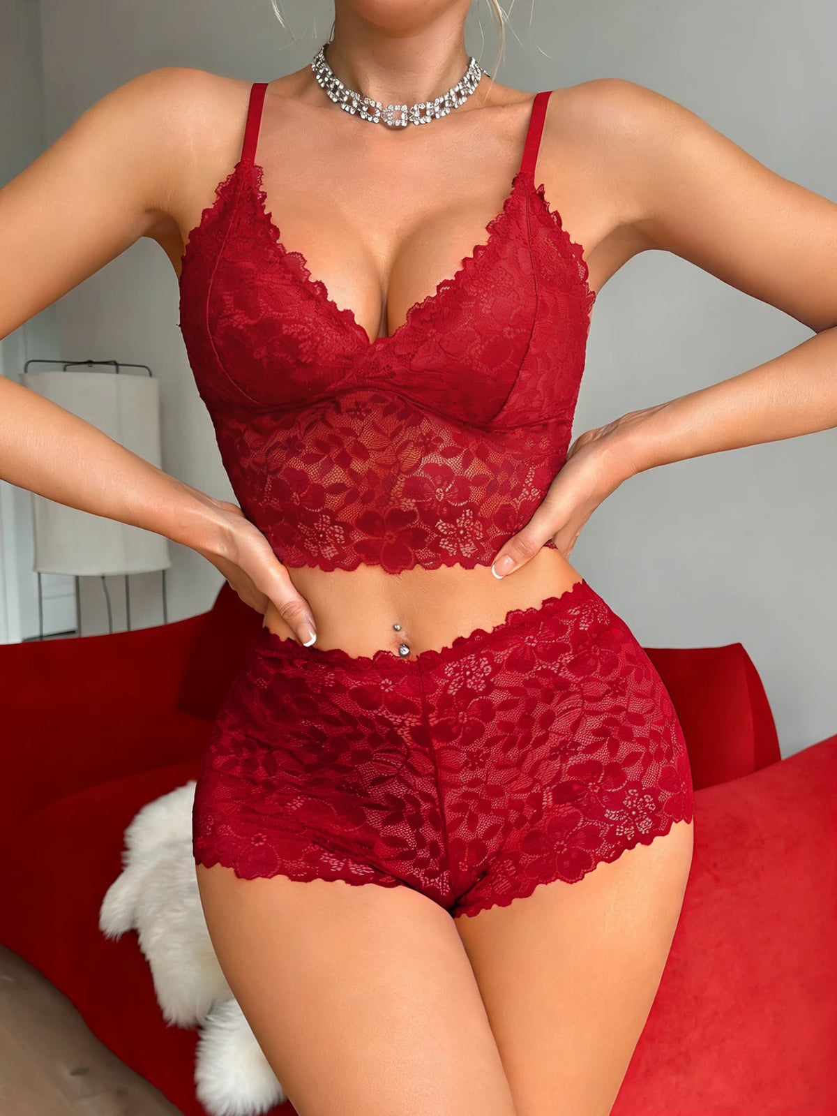 Women Floral Lace Lingerie Set Wireless Adjustable Straps Camisole Bra Breathable Sheer Sexy Underwear