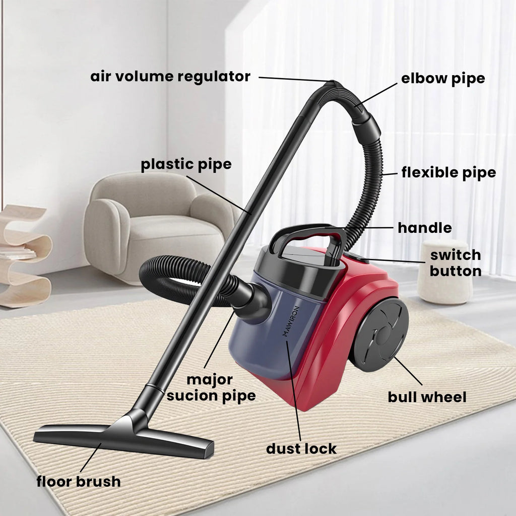 1000W Canister Vacuum Cleaner Bagless Household Vacuum Cleaner 2L Dust Cup HEPA Filter Strong Suction For Floor Carpet Sofa Pet Hair