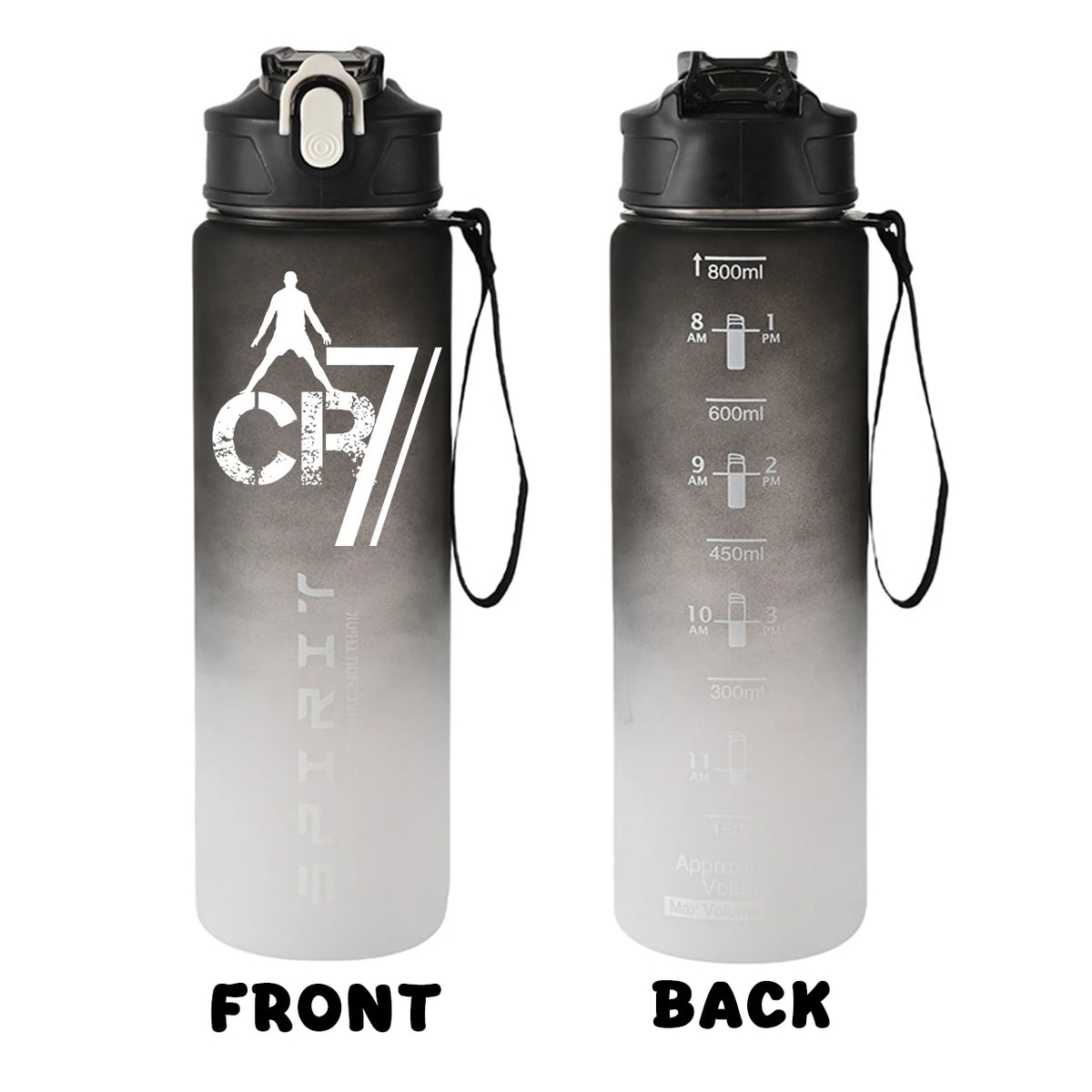 Football Star Ronaldos Sports Transparent Water Bottle 800ml Portable Gym Travel Clear Leakproof Drinking Bottle Frosted Bottle