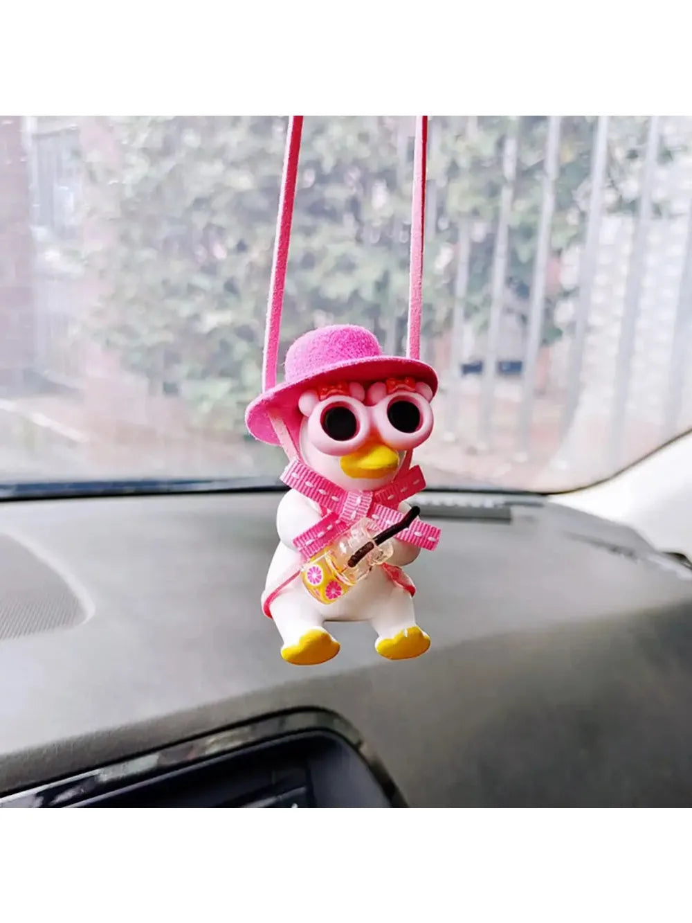 Anime Car Interior Accessories Cute Black Plaster Swing Duck Auto Rearview Mirror Pendant Car Decoration Accessories For Vehicle