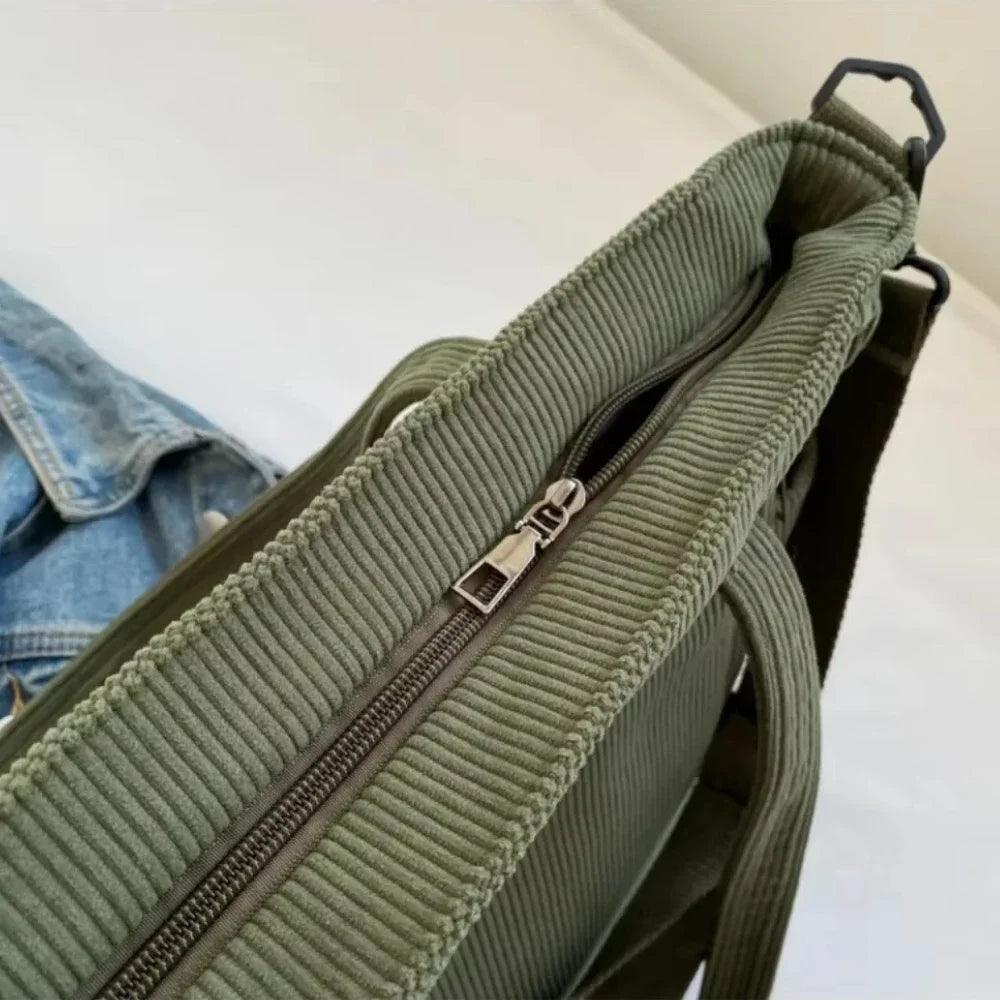 Fashion Versatile Shoulder Bag College Wind Commuting Corduroy Square BagUnisex Large Capacity Leisure Portable Crossbody Bag