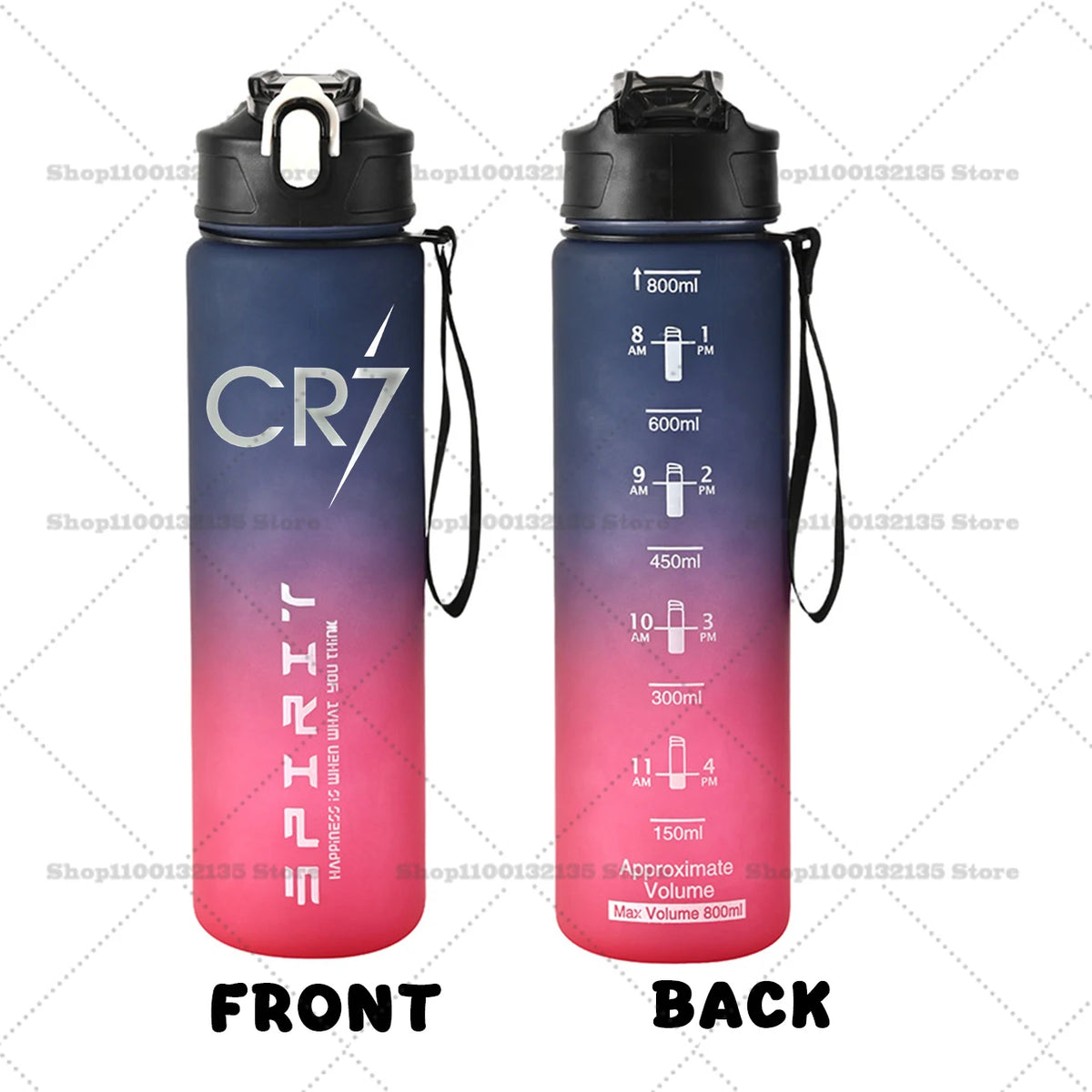 Football Star Ronaldos Sports Transparent Water Bottle 800ml Portable Gym Travel Clear Leakproof Drinking Bottle Frosted Bottle