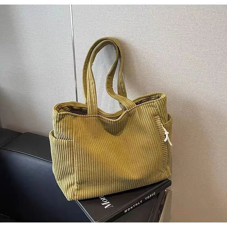 corduroy tote bag  Leisure commuting tote bag for women Soft and large capacity tote bag for college Work beach schopping travel