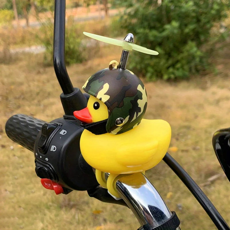 Yellow Duck Motor Riding Cycling Ornament Bicycle Car Decoration Car Interior Accessories Rubber Duckling with Propeller Helmet