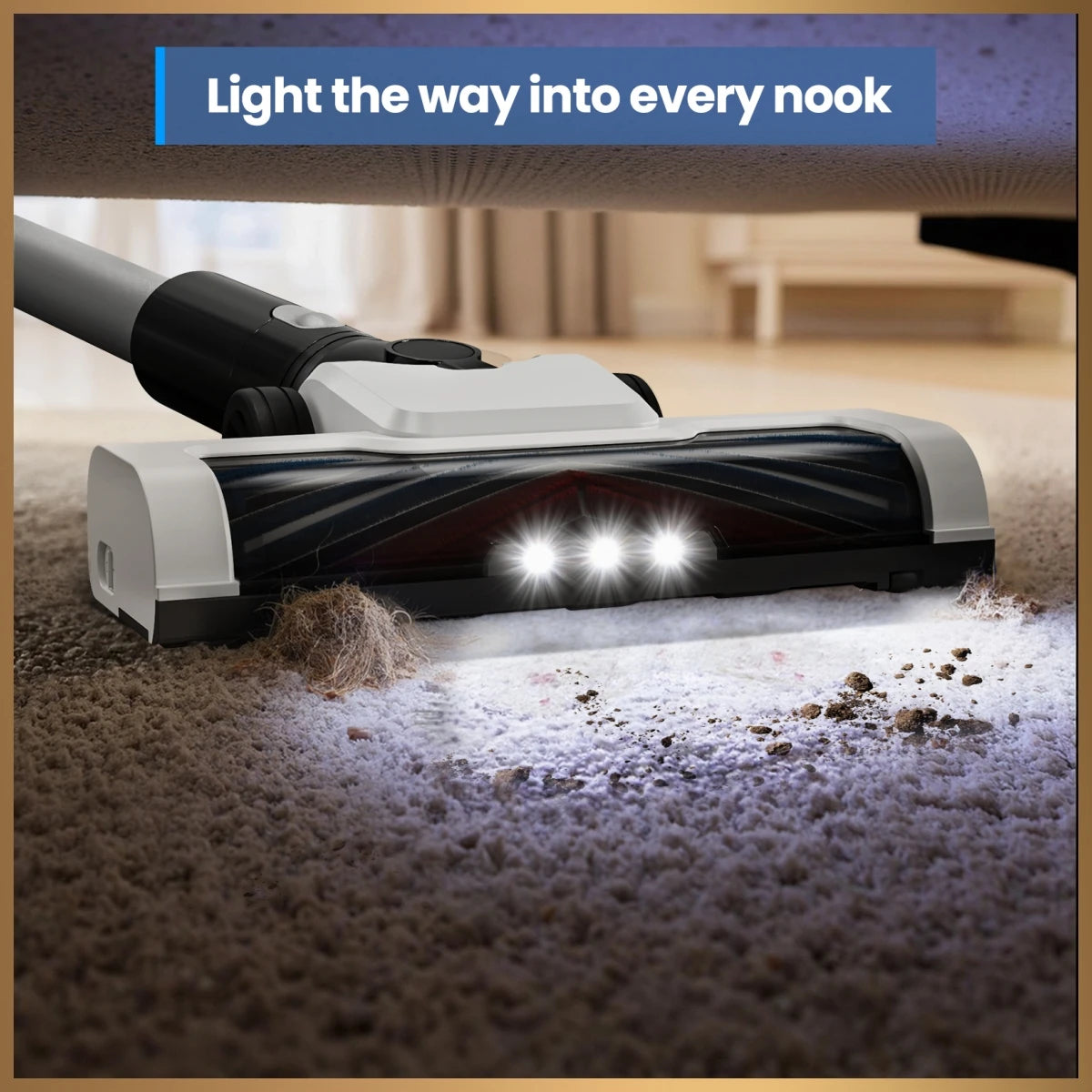 LAMZIEN V9 Cordless Vacuum Cleaner, 30000PA/40Min Runtime, Efficient HEPA Filtration, with LED Headlight, Lightweight Handheld Vacuums for Pet Hair Carpet and Hardwood Floor