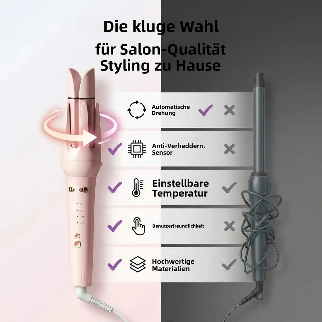 3 in 1 Automatic Hair Curler, Curling Wand with 32mm/36mm Ceramic Barrel, Hair Straightener Brush, 360° Rotating Curling Iron with 4 Temps Fast Heating for Hair Styling (Pink)