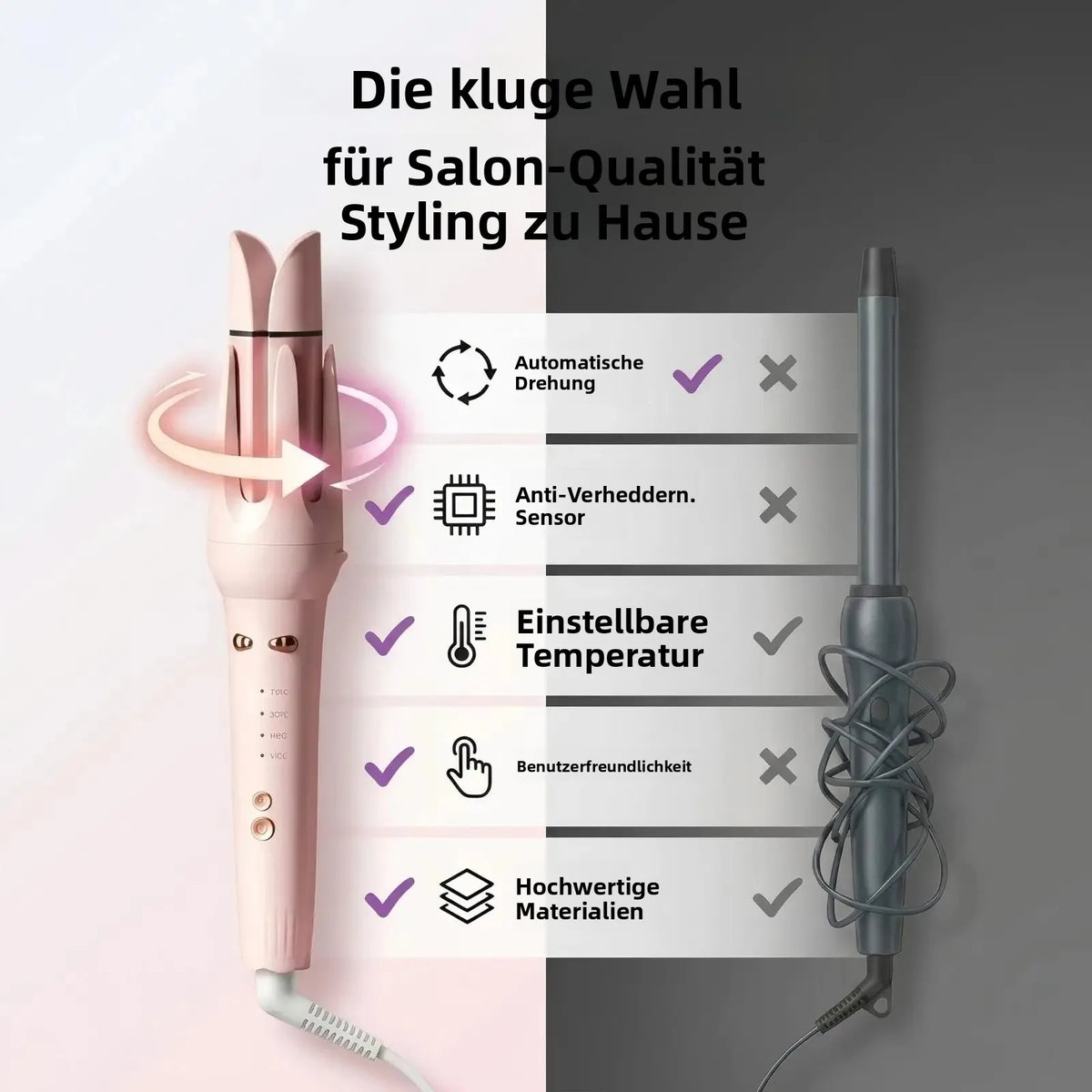 3 in 1 Automatic Hair Curler, Curling Wand with 32mm/36mm Ceramic Barrel, Hair Straightener Brush, 360° Rotating Curling Iron with 4 Temps Fast Heating for Hair Styling (Pink)