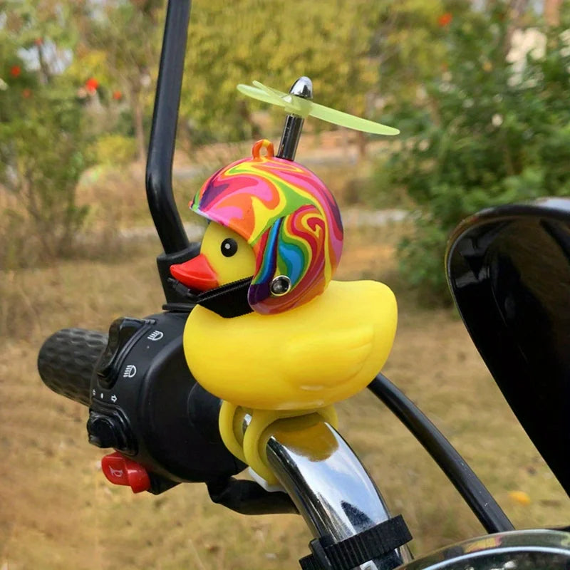 Yellow Duck Motor Riding Cycling Ornament Bicycle Car Decoration Car Interior Accessories Rubber Duckling with Propeller Helmet