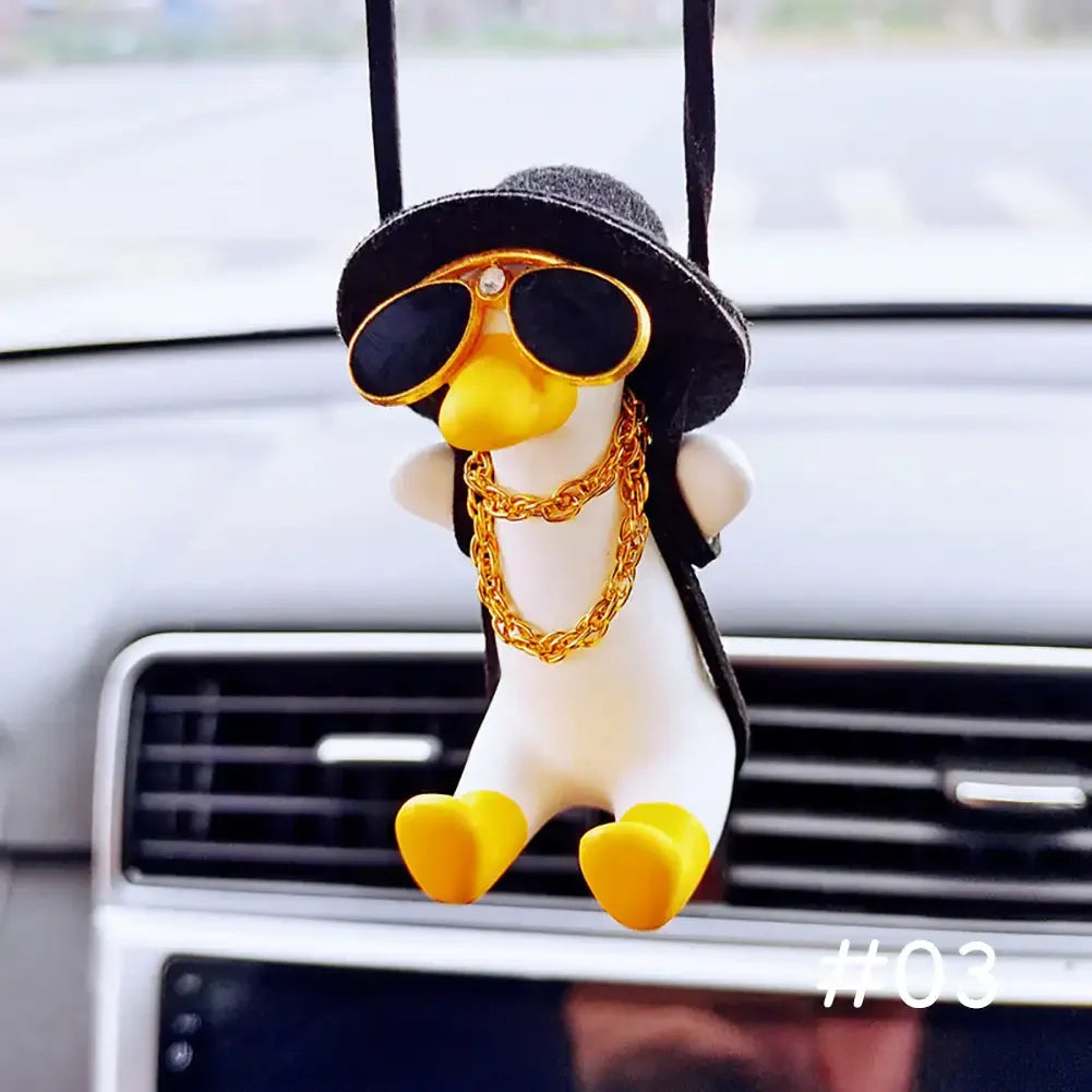 Anime Car Interior Accessories Cute Black Plaster Swing Duck Auto Rearview Mirror Pendant Car Decoration Accessories For Vehicle