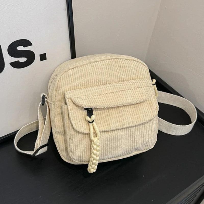Corduroy Daily Handbag Fashionable Versatile Shoulder Bag for Women Multi-Compartment Zipper Closure Commute Women's Tote Bag