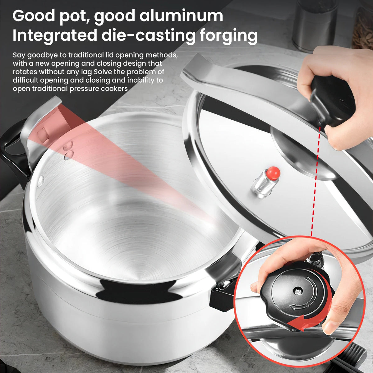 Crafted from high-quality aluminum alloy with excellent high-temperature resistance and advanced safety locking mechanism. Designed to prevent accidental opening during operation, ensuring maximum safety for home and commerci