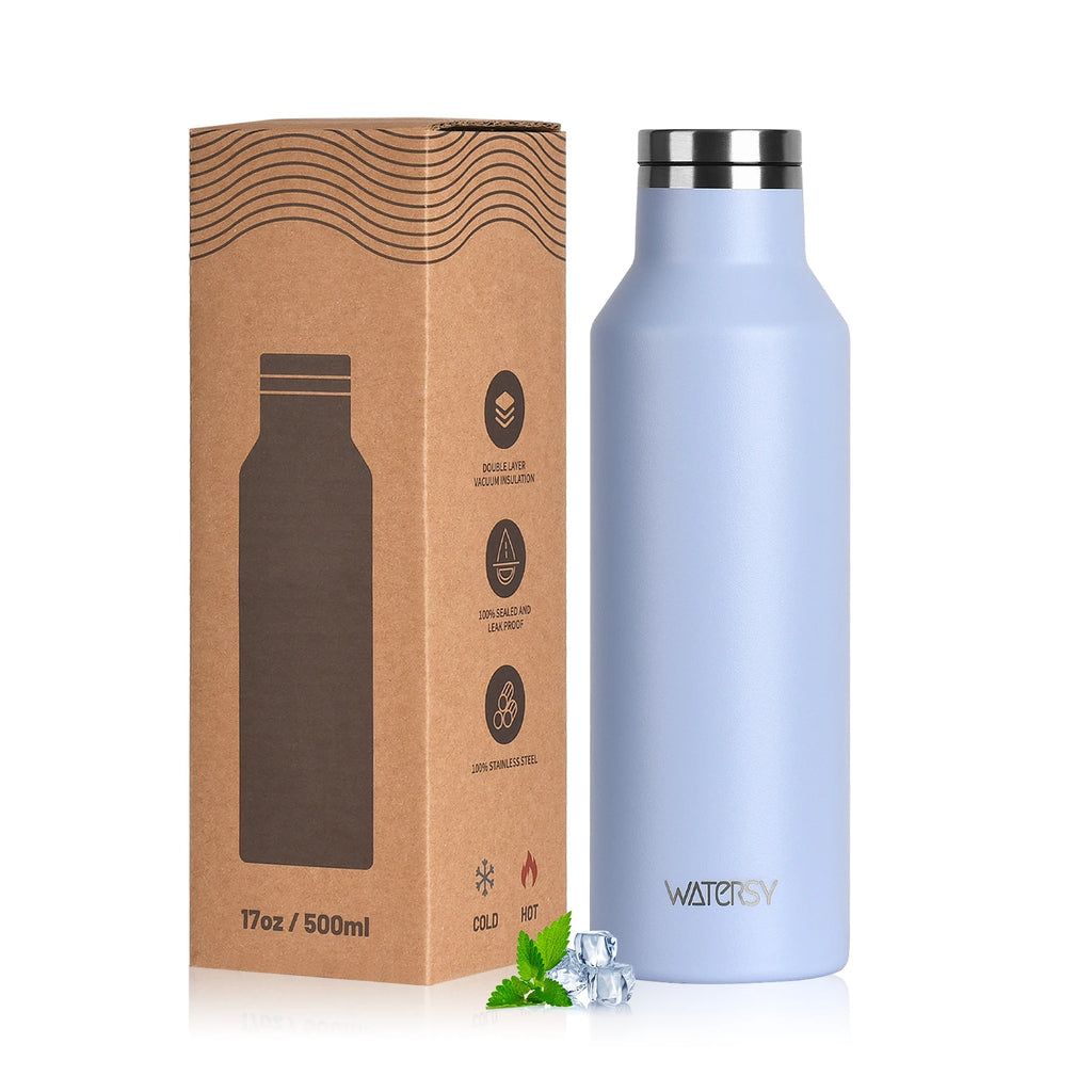 WATERSY 350/500ml Stainless Steel Thermal Cup Insulated Vacuum Flask Sports Water Bottle for Iced Coffee, Travel, Car & Gym