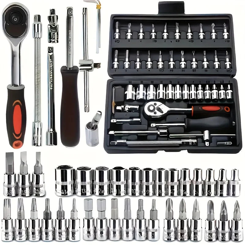 150/46Pcs Premium Heavy Duty CR-V Socket Wrench Ratchet Set, Multifunctional Auto Mechanical Repair Tool Kit with Storage Case