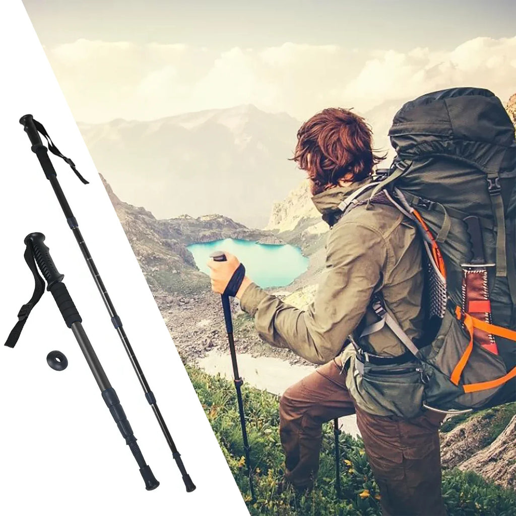 Trekking Poles Nordic Walking Anti Shock Adjustable Aluminium Hiking Sticks Set of 2, 3-Section Telescopic 65-135 cm, Built-In Compass, Rubber Anti-Slip Grips, Wrist Straps and Trekking Tips, Lightweight Walking Poles for Mou