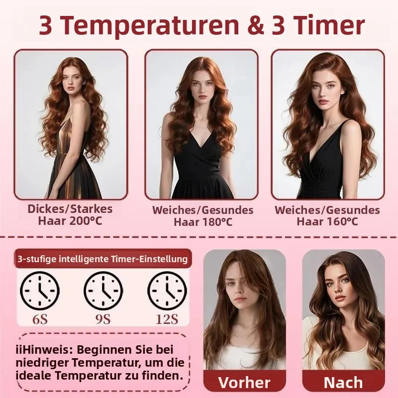 3 in 1 Automatic Hair Curler, Curling Wand with 32mm/36mm Ceramic Barrel, Hair Straightener Brush, 360° Rotating Curling Iron with 4 Temps Fast Heating for Hair Styling (Pink)
