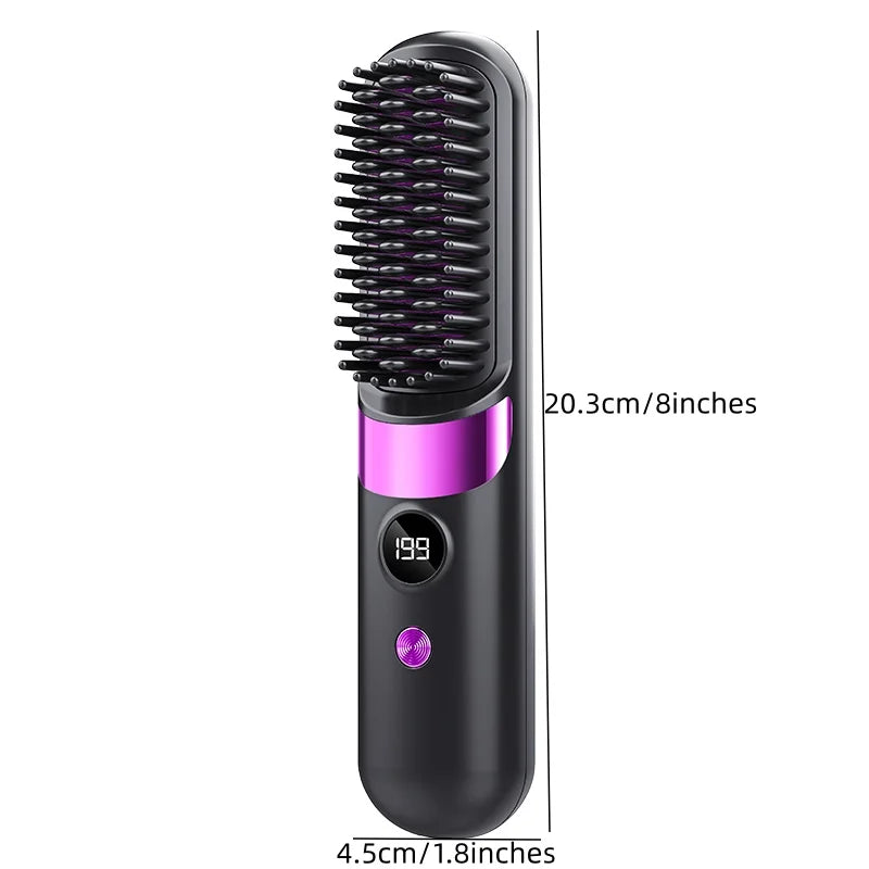 USB Charging Portable Hair Straightener Brush, Cordless Straightening Comb with LED Display & Ceramic Coating, Ionic Technology