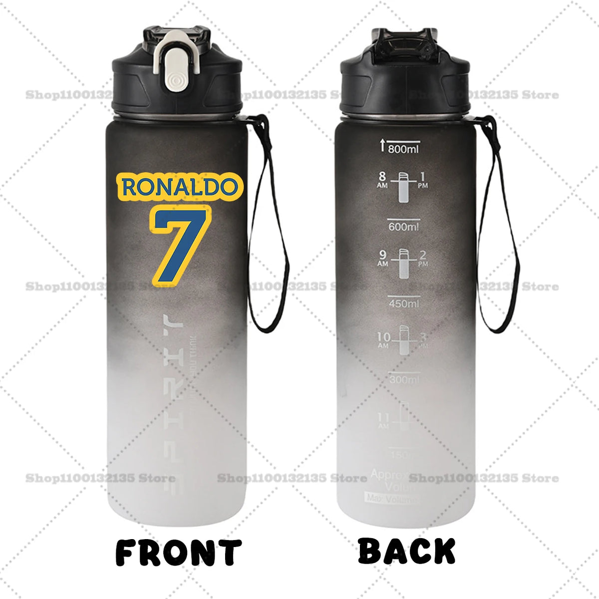 Football Star Ronaldos Sports Transparent Water Bottle 800ml Portable Gym Travel Clear Leakproof Drinking Bottle Frosted Bottle