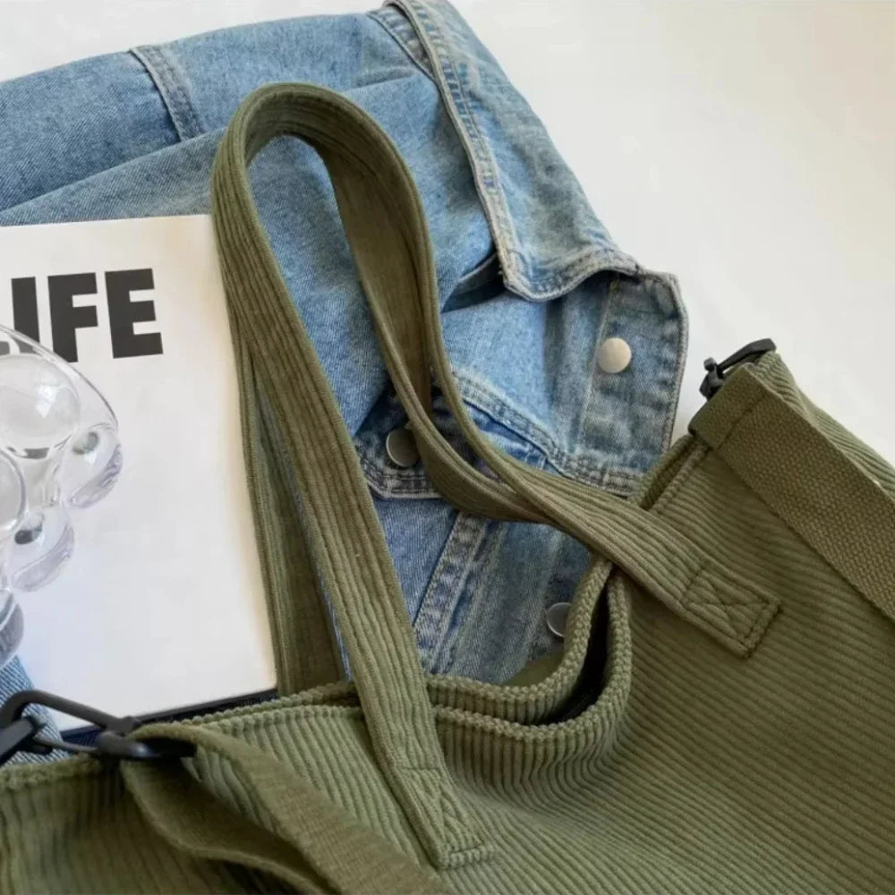 Fashion Versatile Shoulder Bag College Wind Commuting Corduroy Square BagUnisex Large Capacity Leisure Portable Crossbody Bag