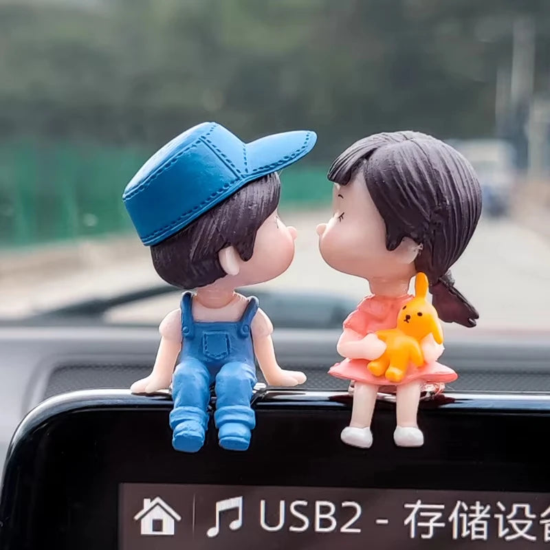 Couple Cute Ornaments for Car, Car Decoration Cute Cartoon Couples Action, Cartoon Car Dashboard Decorations, Cute Lovely Kiss