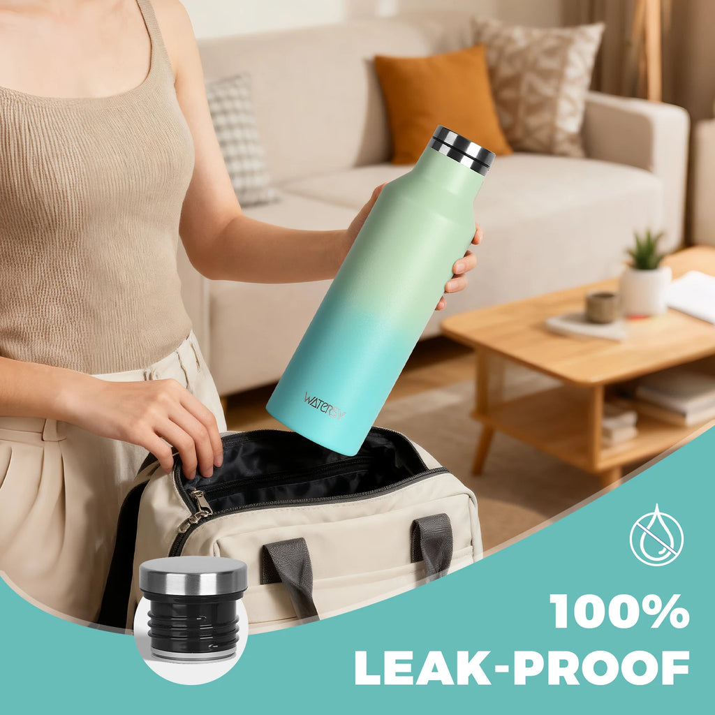 WATERSY 350/500ml Stainless Steel Thermal Cup Insulated Vacuum Flask Sports Water Bottle for Iced Coffee, Travel, Car & Gym